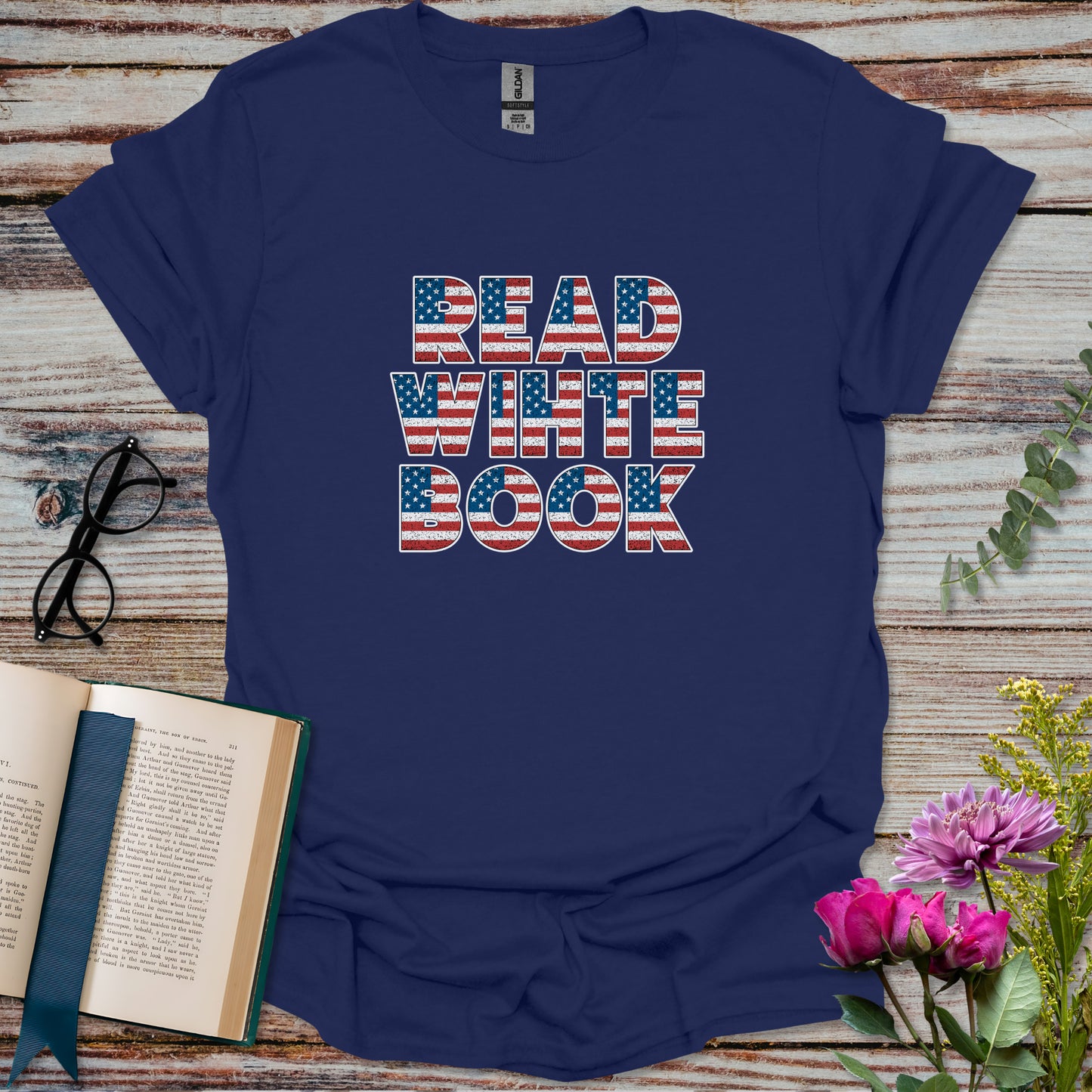 Read, White, Books US Flag T-shirt