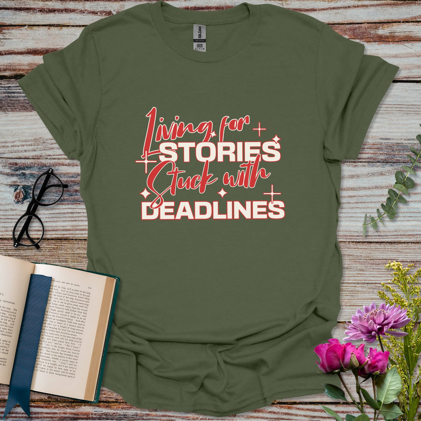 Living for Stories Stuck with Deadlines T-shirt