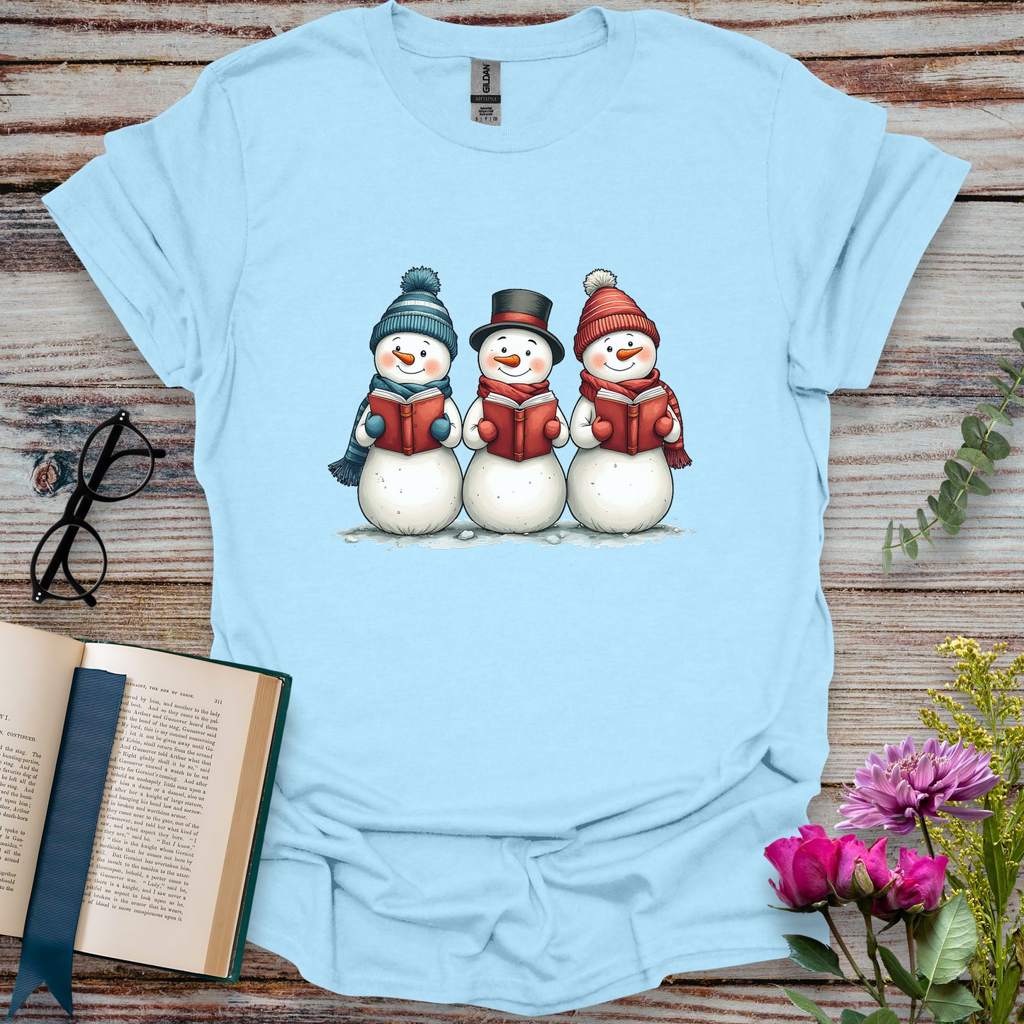 Snowmen Reading Books T-shirt