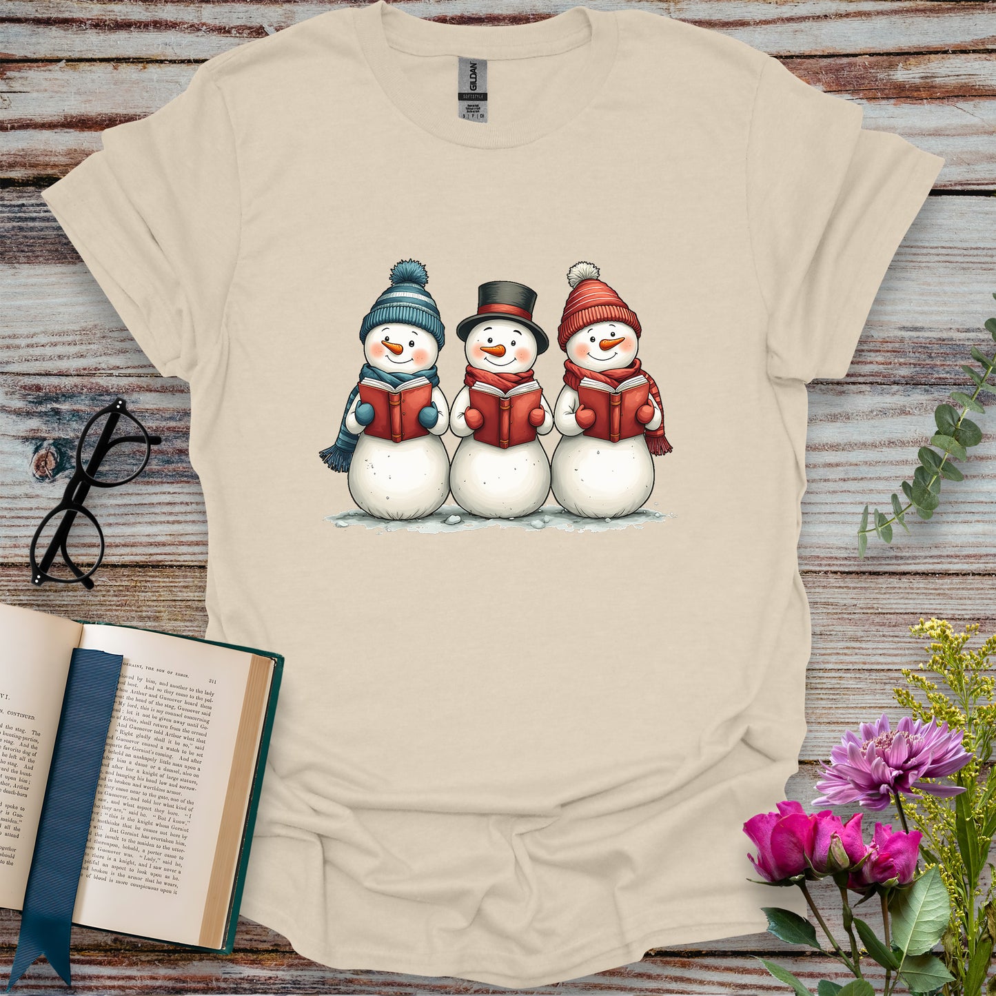 Snowmen Reading Books T-shirt