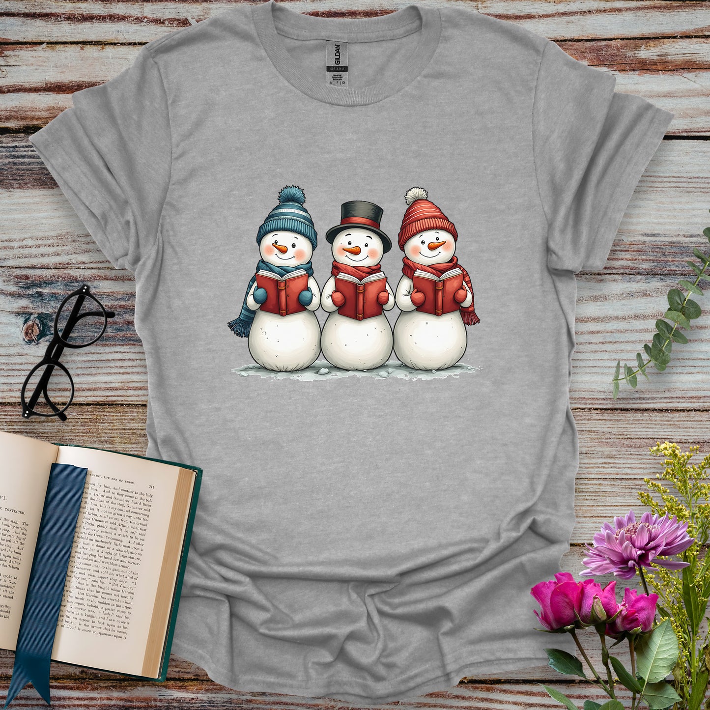 Snowmen Reading Books T-shirt