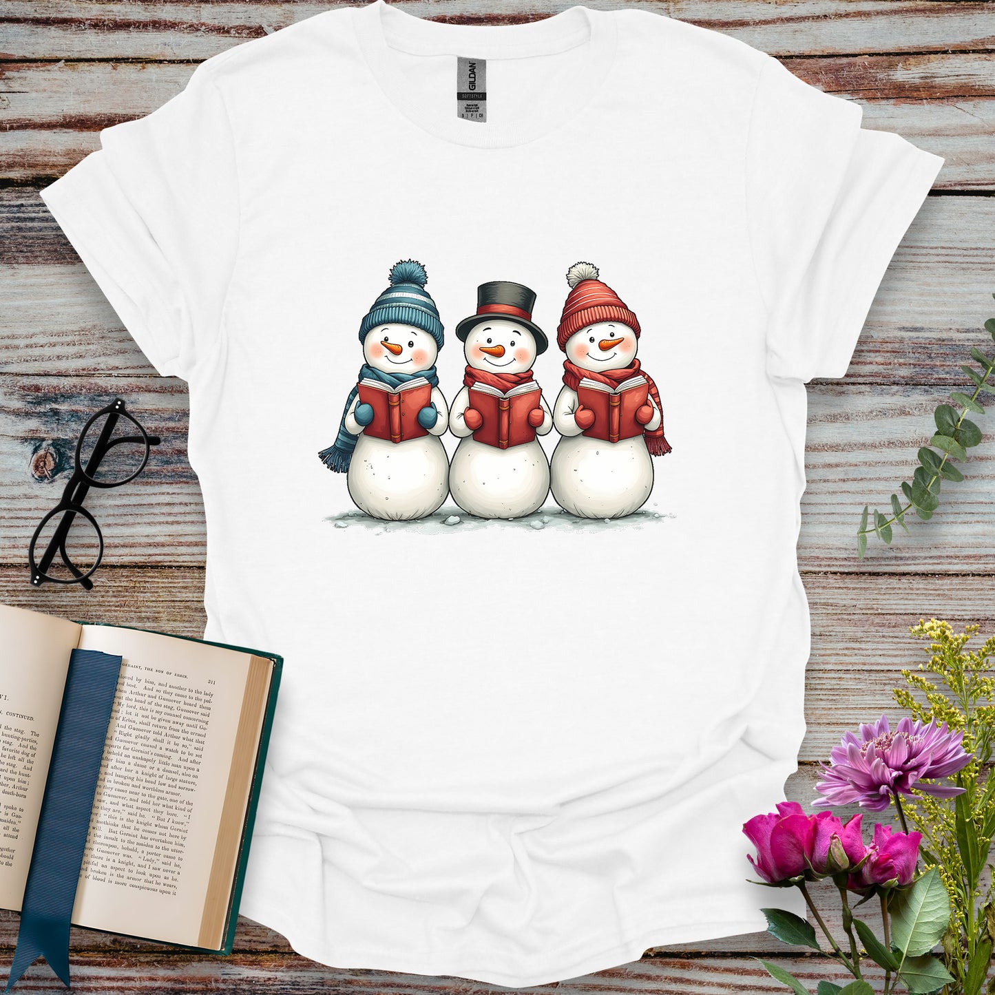 Snowmen Reading Books T-shirt